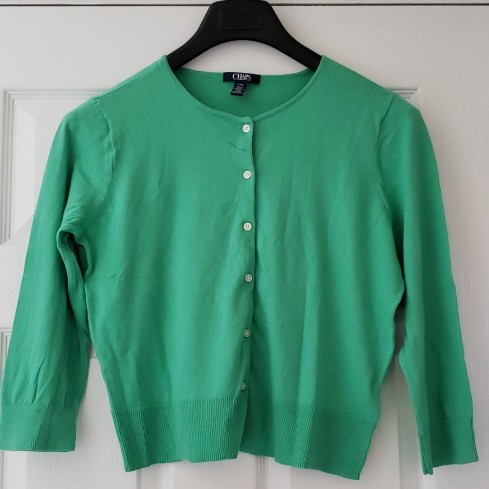 Chaps yellow green 3/4 length cropped cardigan